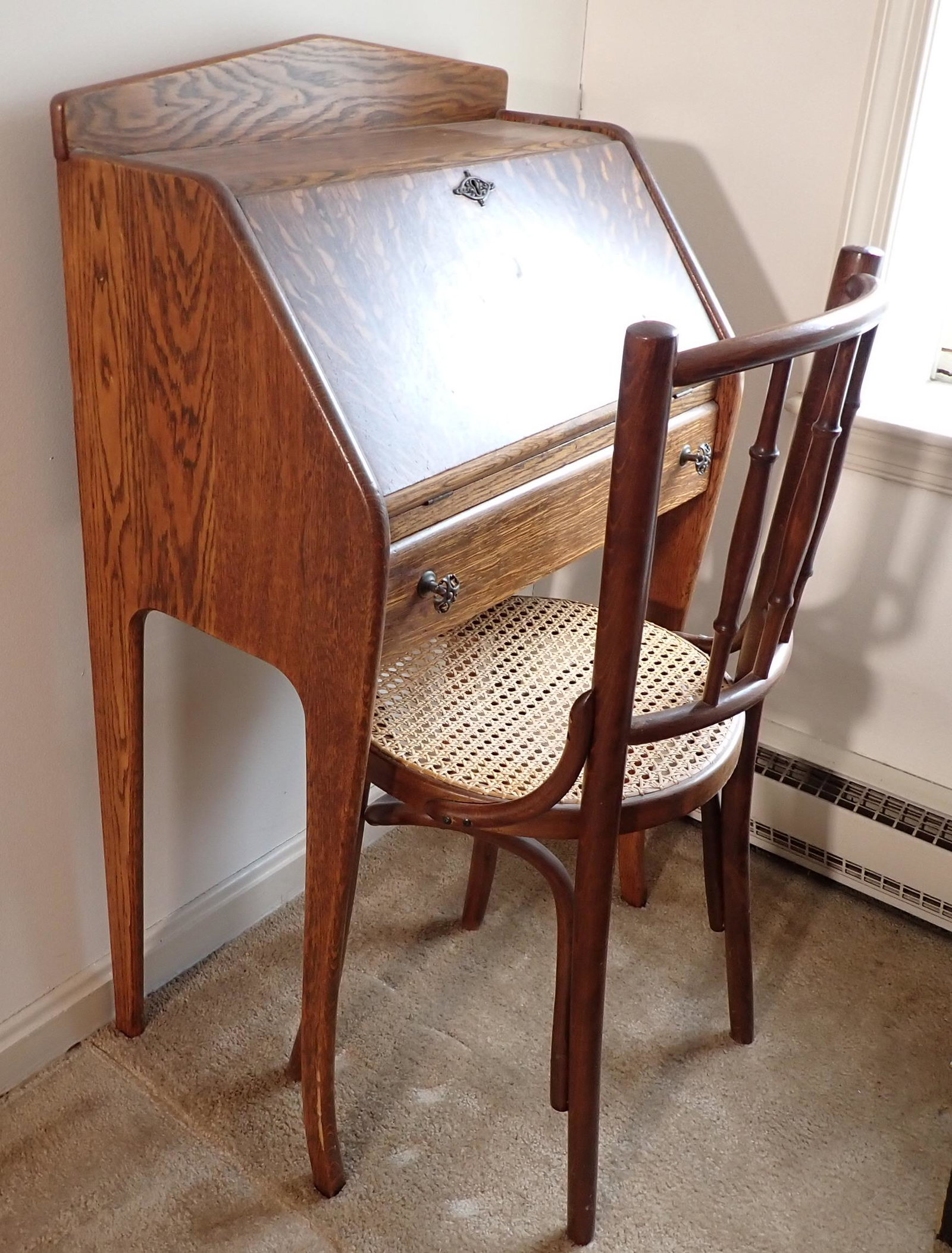 Oak Slant Front Desk and Bent Wood Chair (1 of 7)