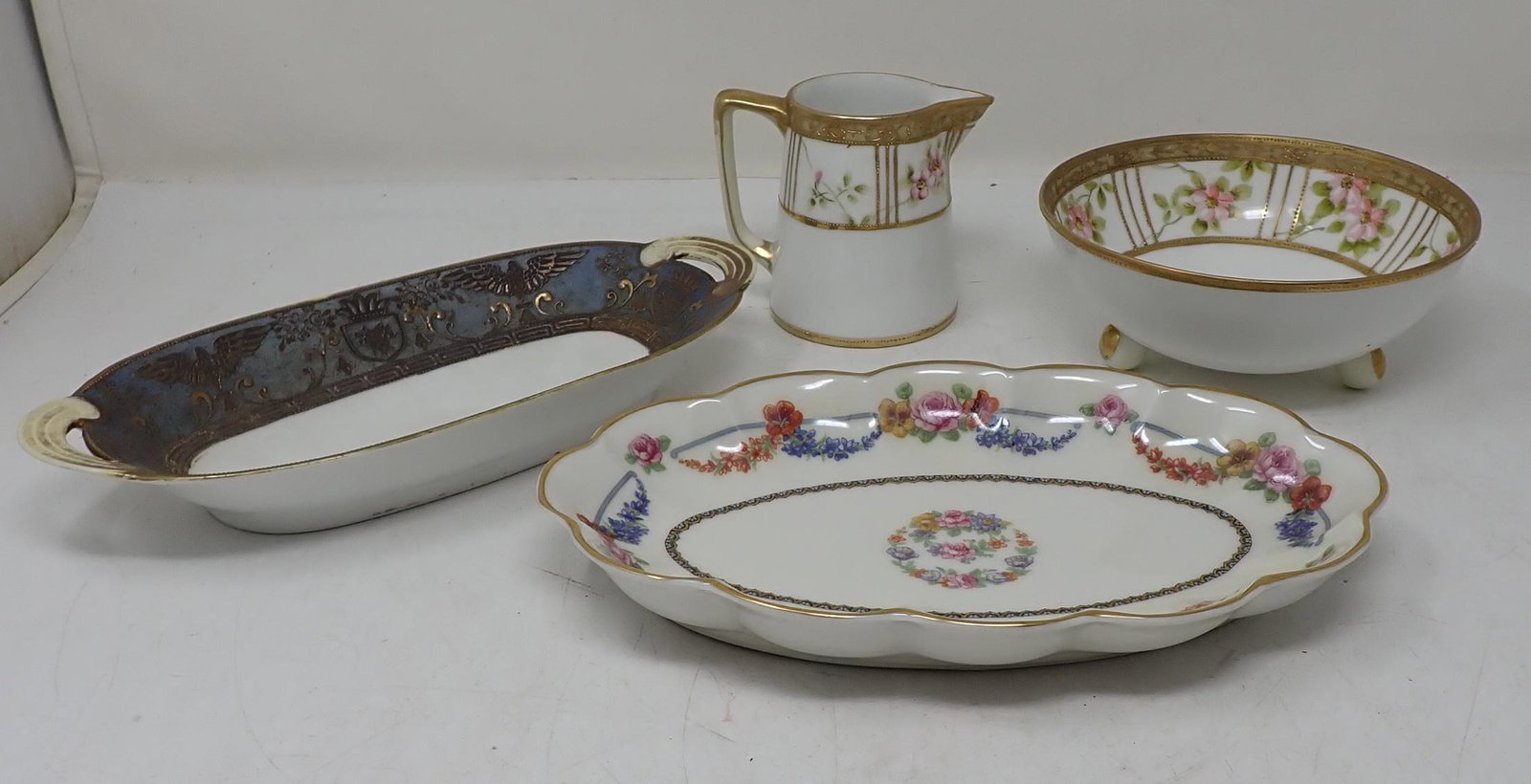 Creamer Dishes Footed Bowl Limoges & Nippon: Creamer is approx 3 1/4" tall