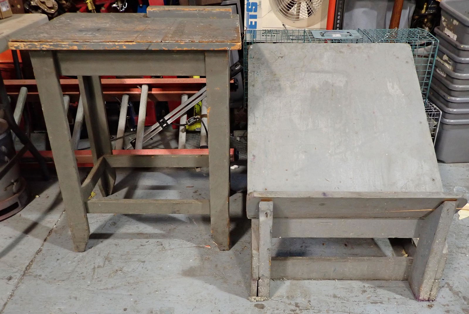 2 Gray Painted Work Tables Parker Sign & Chair (1 of 4)