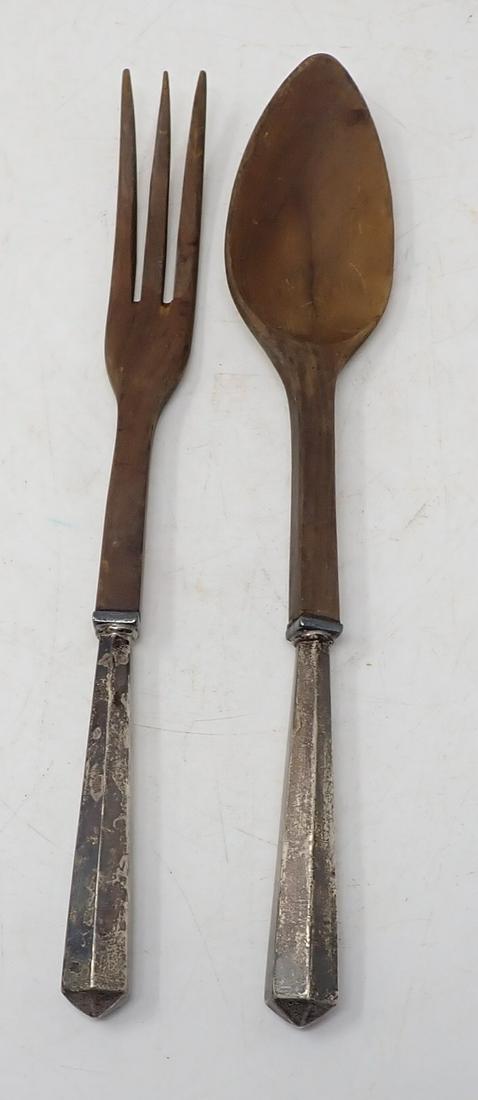 Wooden Serving Fork & Spoon Sterling Handles (1 of 2)
