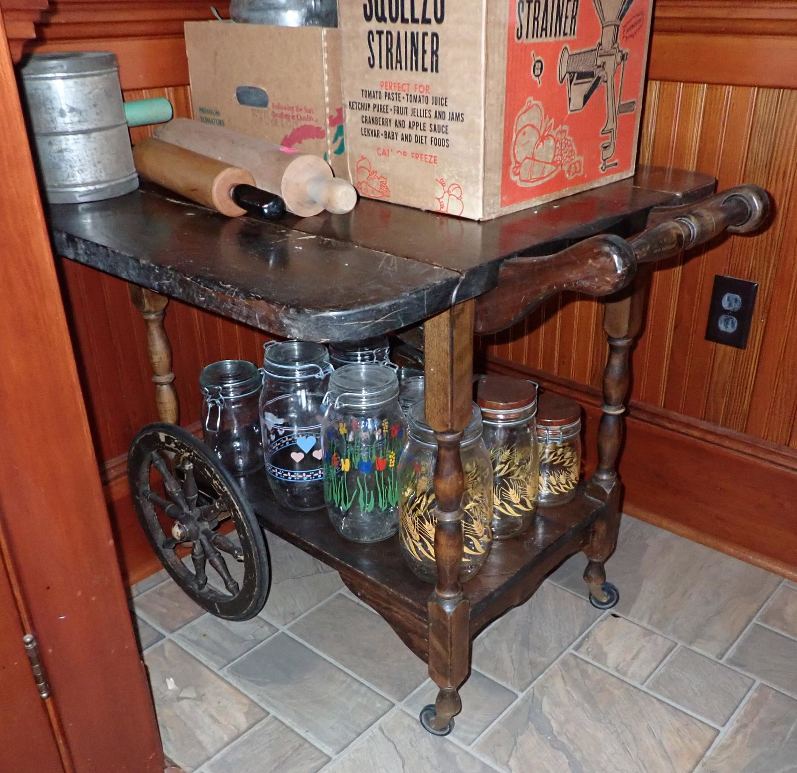 Tea Cart: Approx 31 1/2" x 33" x 29 1/2" tall. Does not include items on it. Pick up in afternoon only. NO SHIPPING !