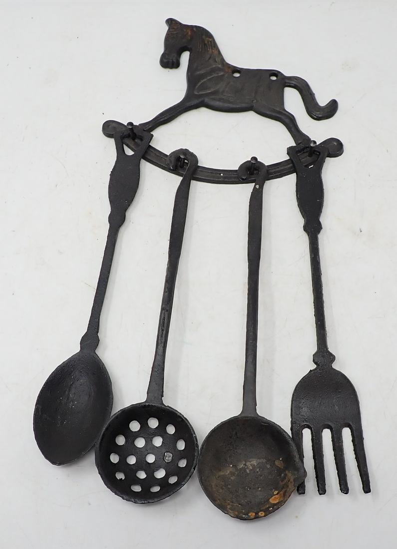Cast Iron Utensils w/ Rocking Horse Rack: Utensils are approx 11" long.