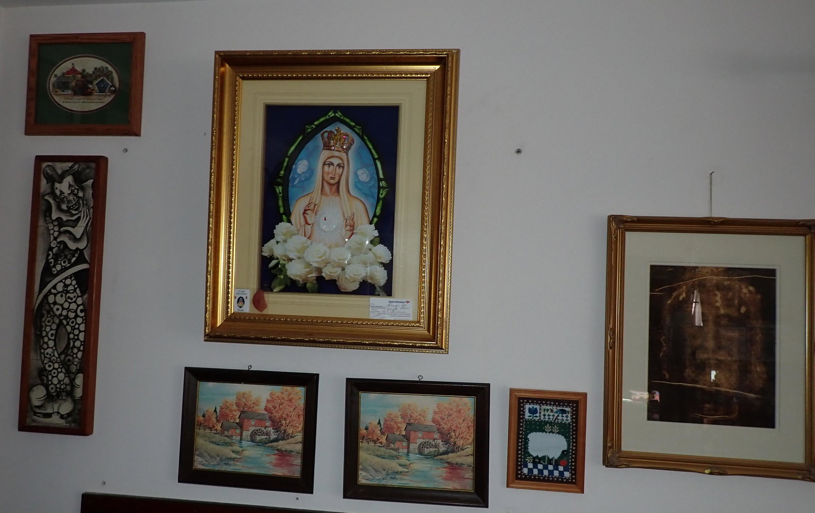Wall Art Prints Religious & LMR Tiles: Religious wall art in center of first photo is approx 20 1/2" x 24 1/2". NO SHIPPING