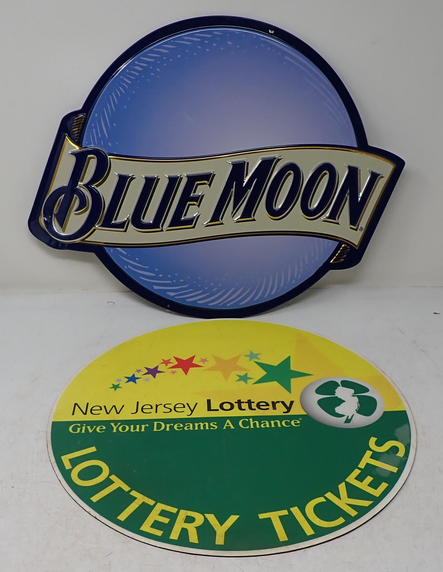 Tin Blue Moon Sign & NJ Lottery Mat (1 of 2)