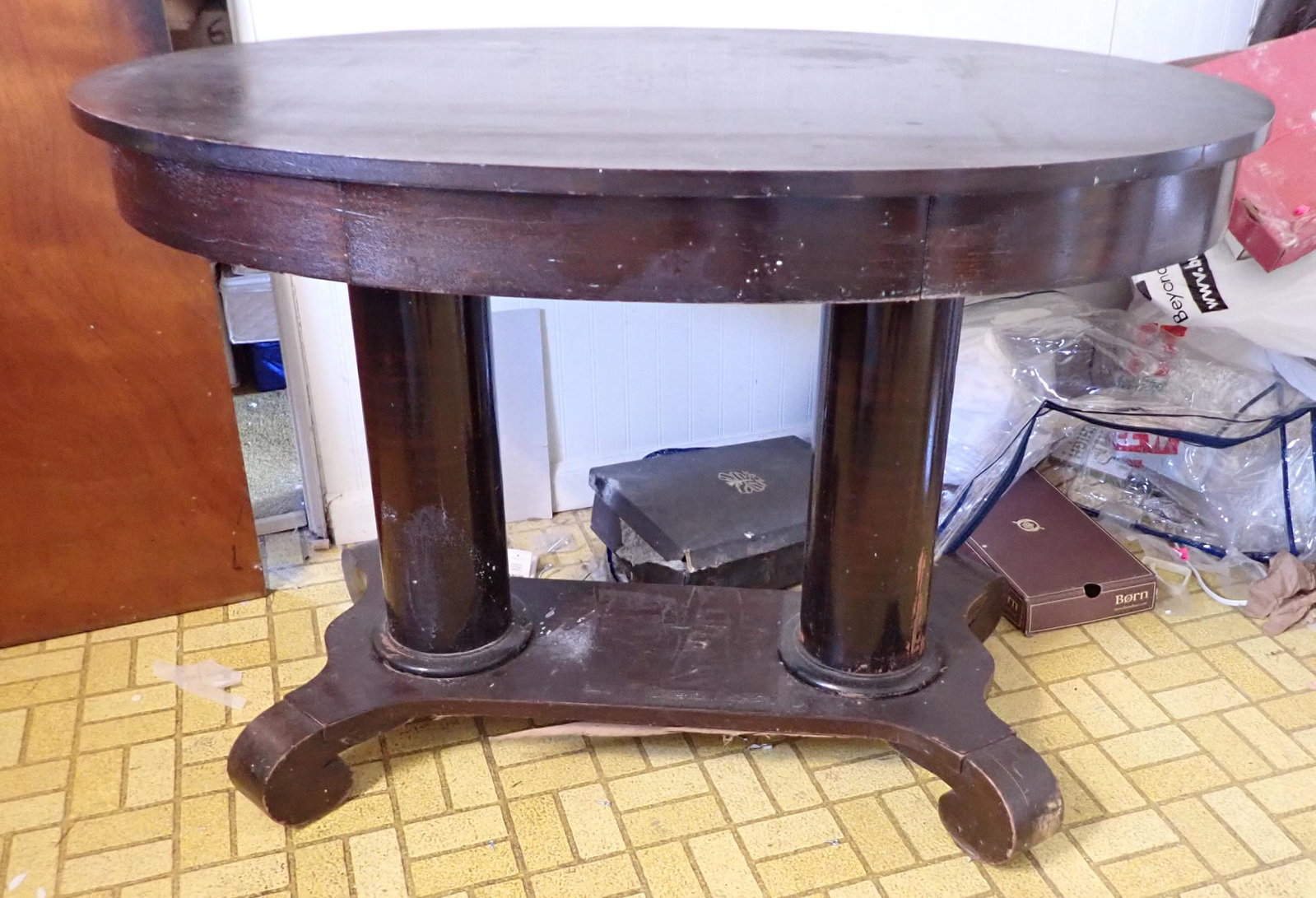 Empire Style Parlor Table: Approx 26 3/4" x 44" x 29 1/2" tall. NO SHIPPING !