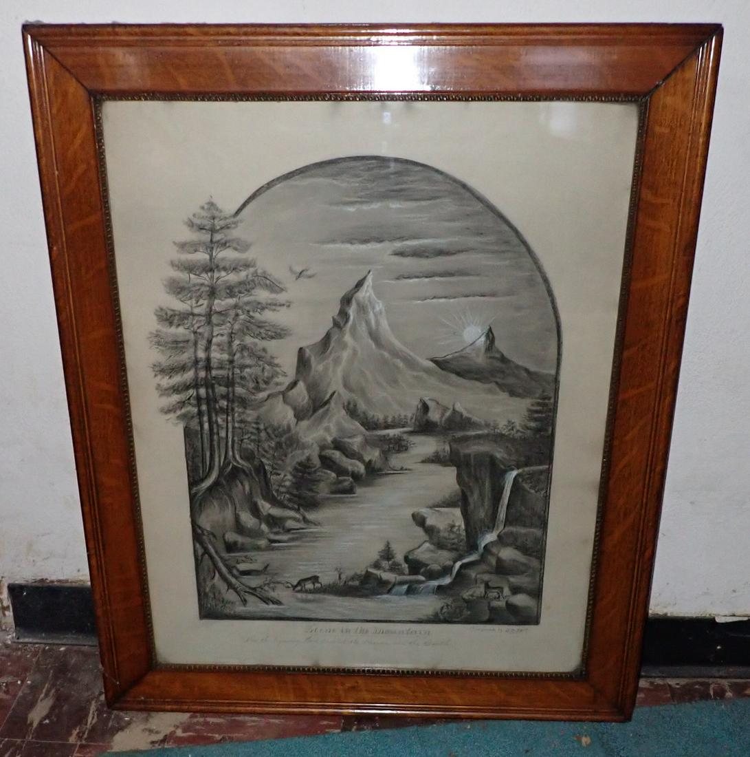 Scene in The Mountains Crayon by A.C Kemp: Approx 28" x 34"