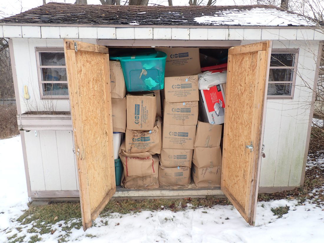 Contents of 10x12 Shed: Not sure what is in this shed. It is packed ! Take what you want and leave the rest. What ever you leave, must be put back in shed ! NO SHIPPING ! Located in back yard. It will be a little bit of a ca