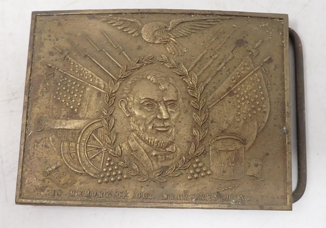 Brass Abraham Lincoln Belt Buckle: Approx 2 7/8" x 3 7/8"