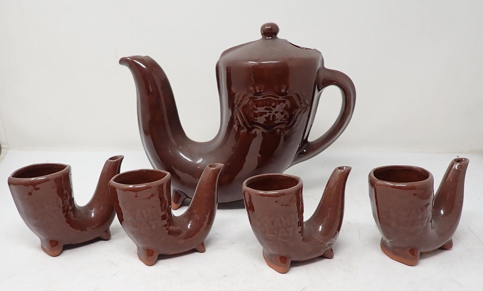 Watpa Redware Bulgarian Carafe Set: Pot is approx 8 3/4" tall