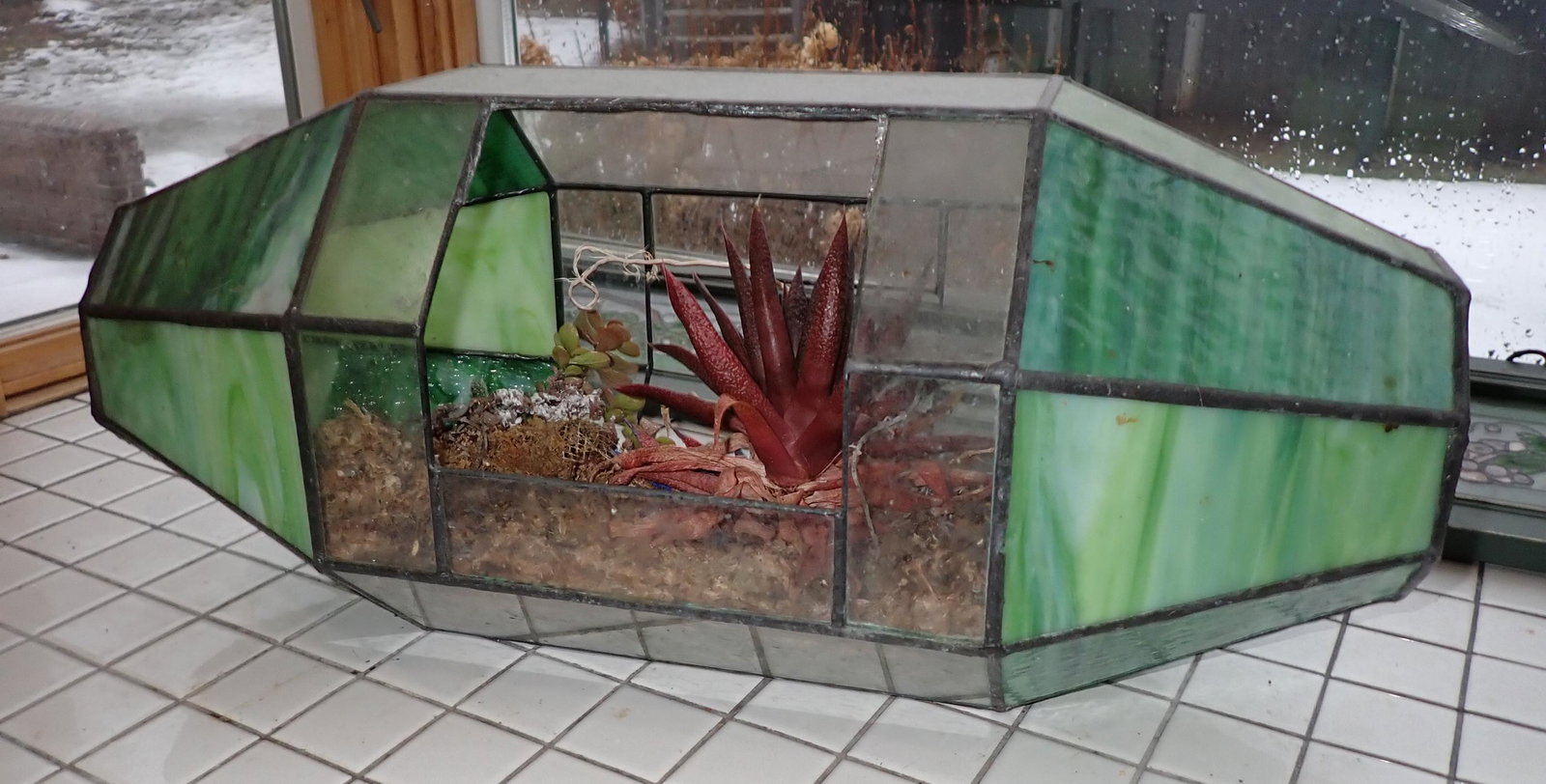 Stained Glass Terrarium / Shade & Window: Terrarium is approx 21" long and 10" tall. NO SHIPPING