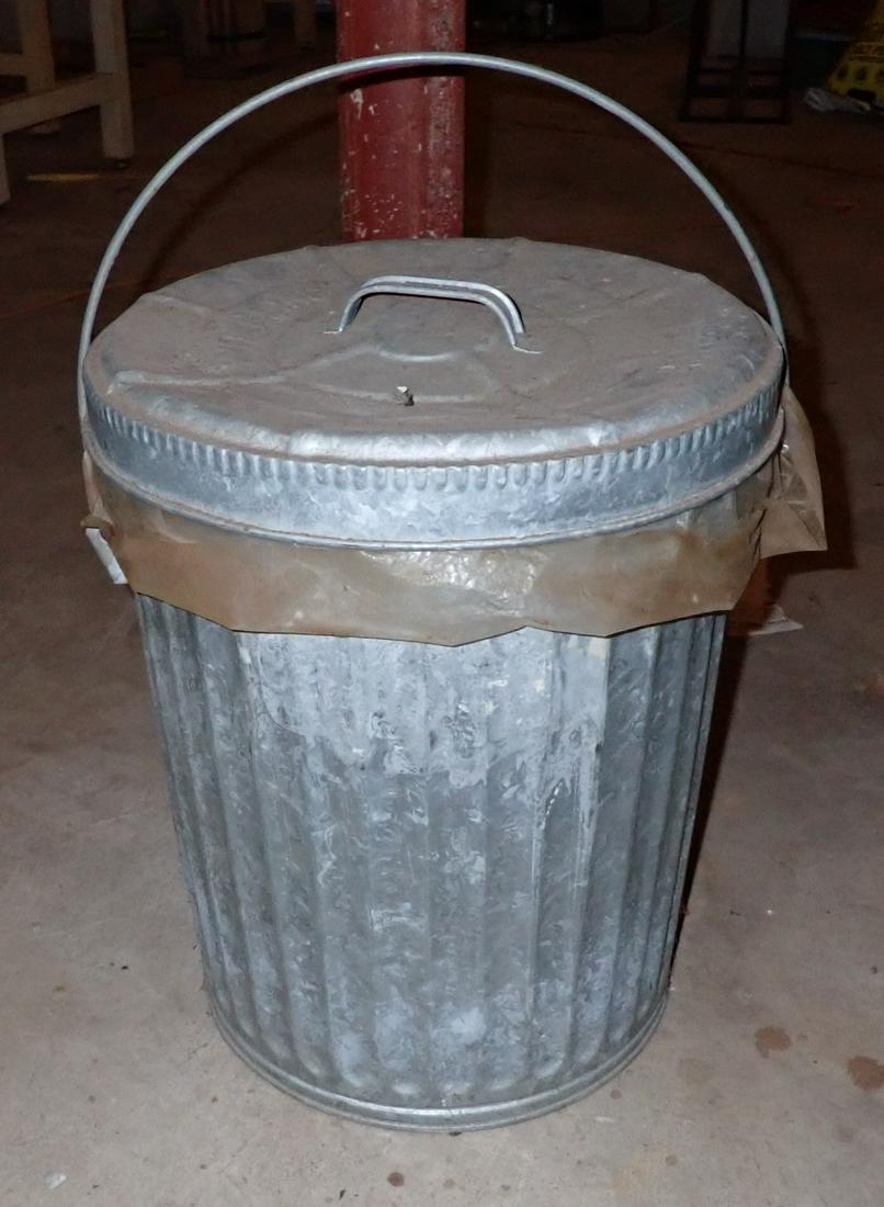 Vintage Wheeling Galvanized Trash Can (1 of 2)