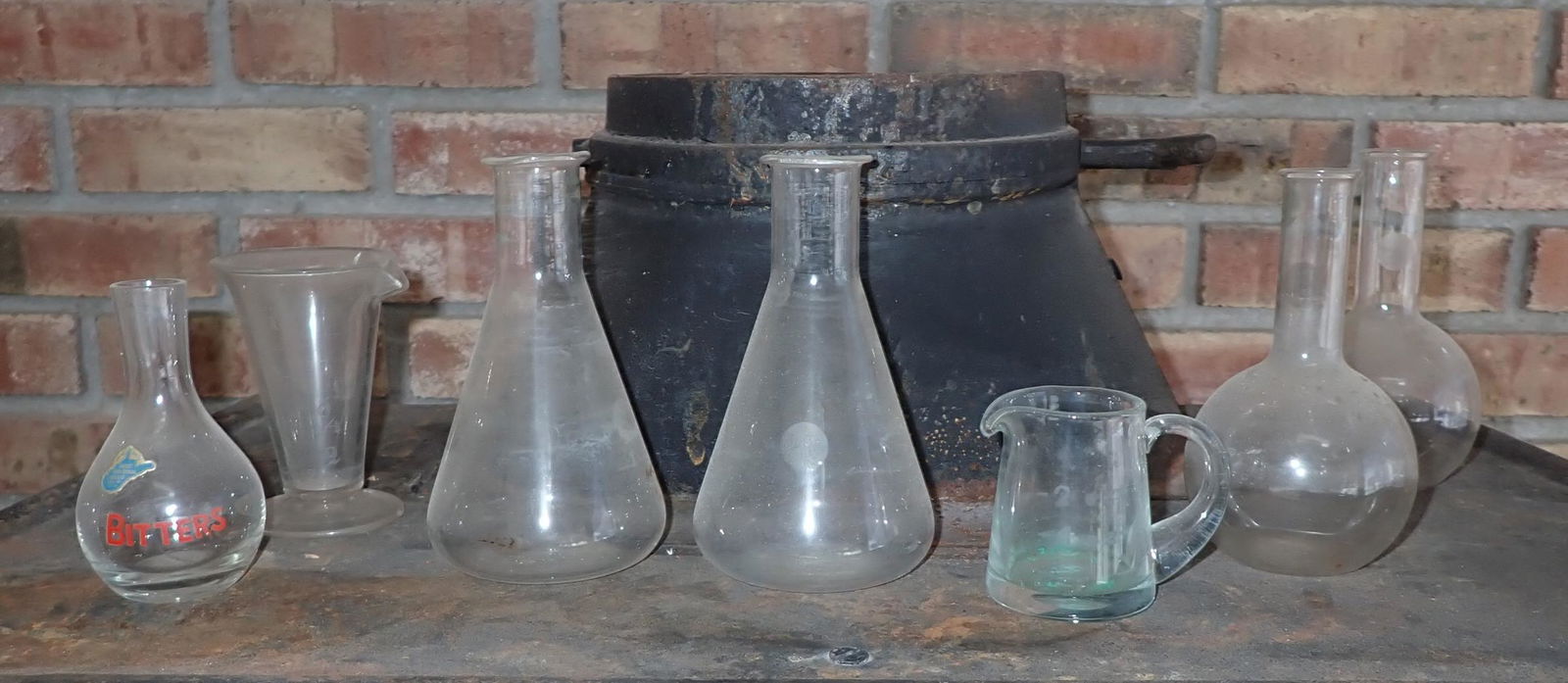 West Virginia Glass Bitters Misc Flasks & Measures: Tallest are approx 3 1/4" in diameter and 6 1/8" tall. NO SHIPPING !