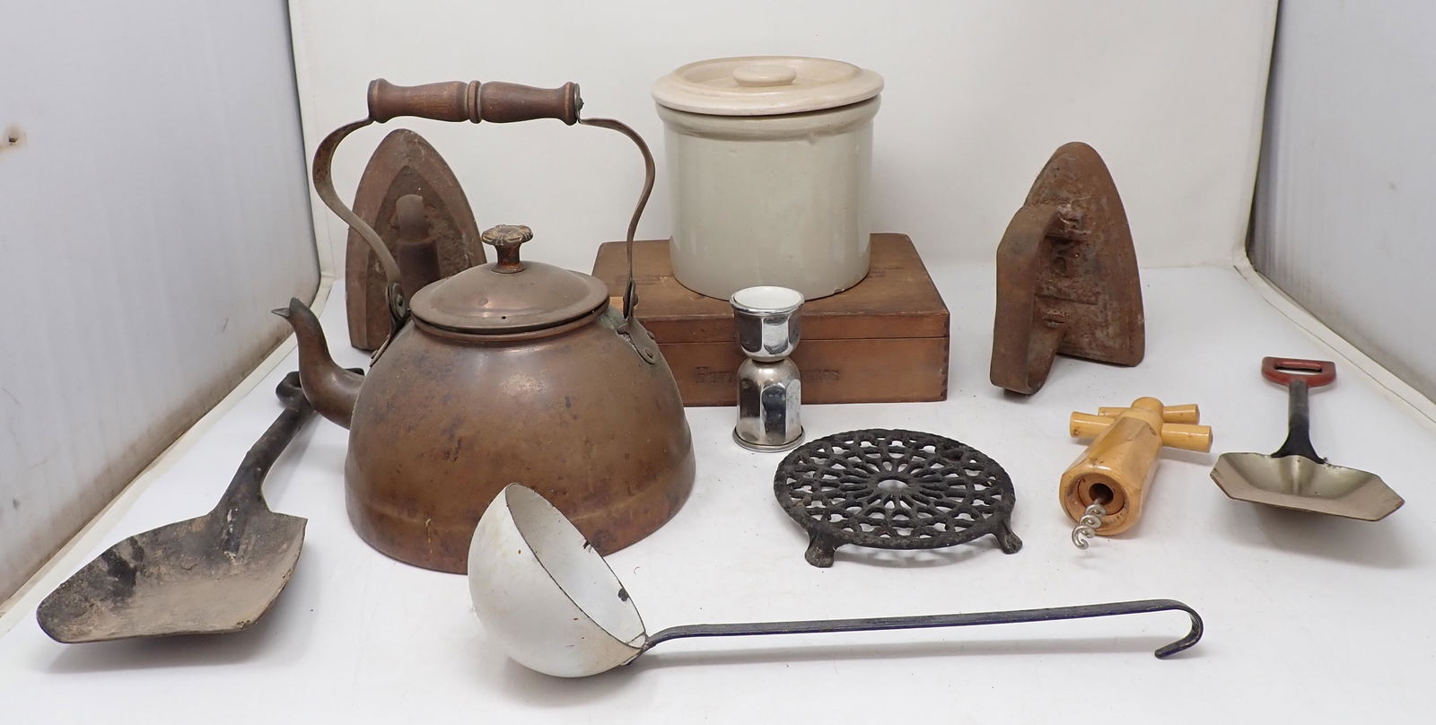 Sand Shovels Copper Teapot Crock Sad Irons (1 of 3)