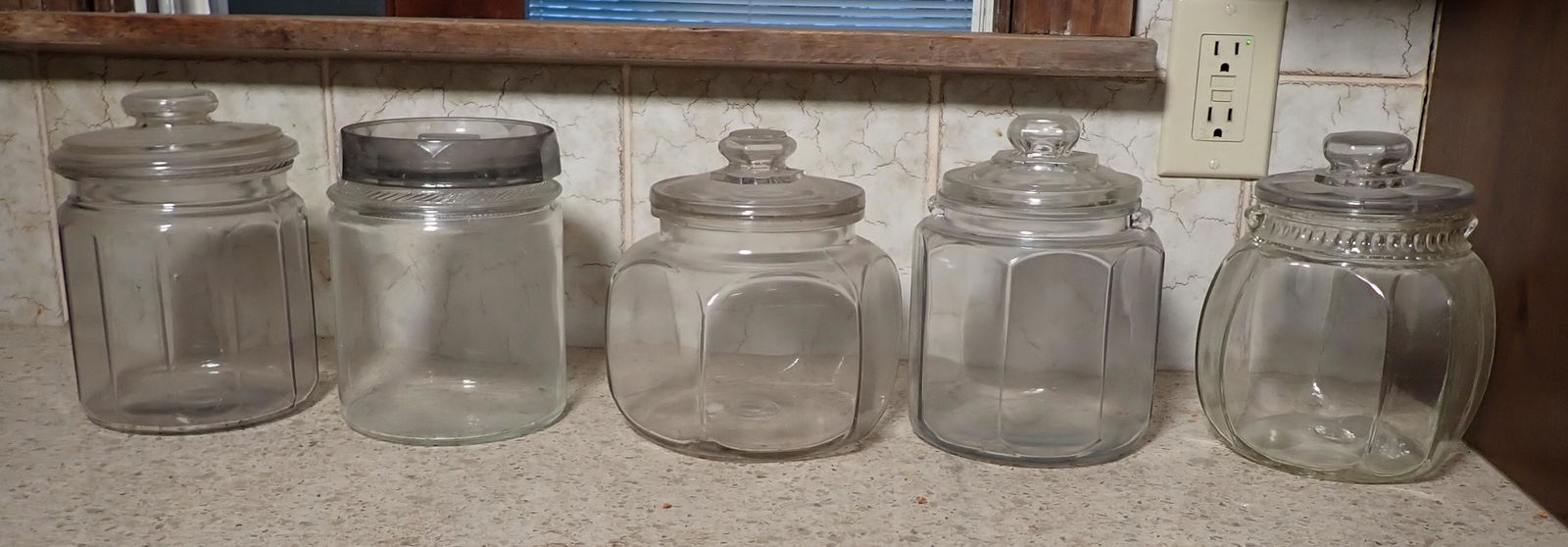 Canisters: One on far left is approx 5" in diameter and 7 3/4" tall. NO SHIPPING