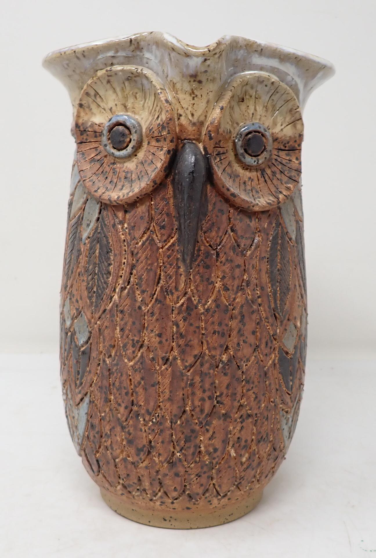 Pottery Owl Signed Pitcher (1 of 3)