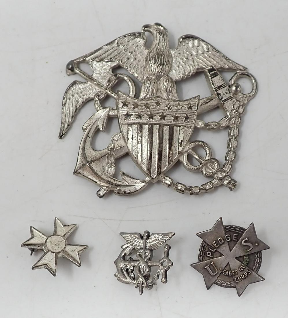 Sterling Silver Military Pins: Largest is approx 1 7/8" x 2 1/8"