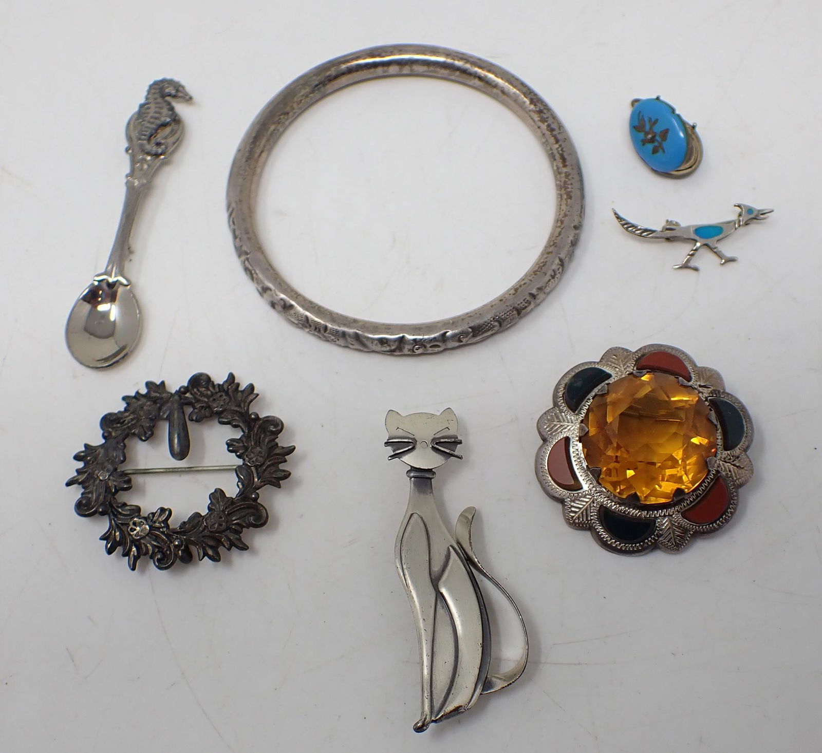 Sterling Silver Brooches Enameled Locket & Bracelet (1 of 6)