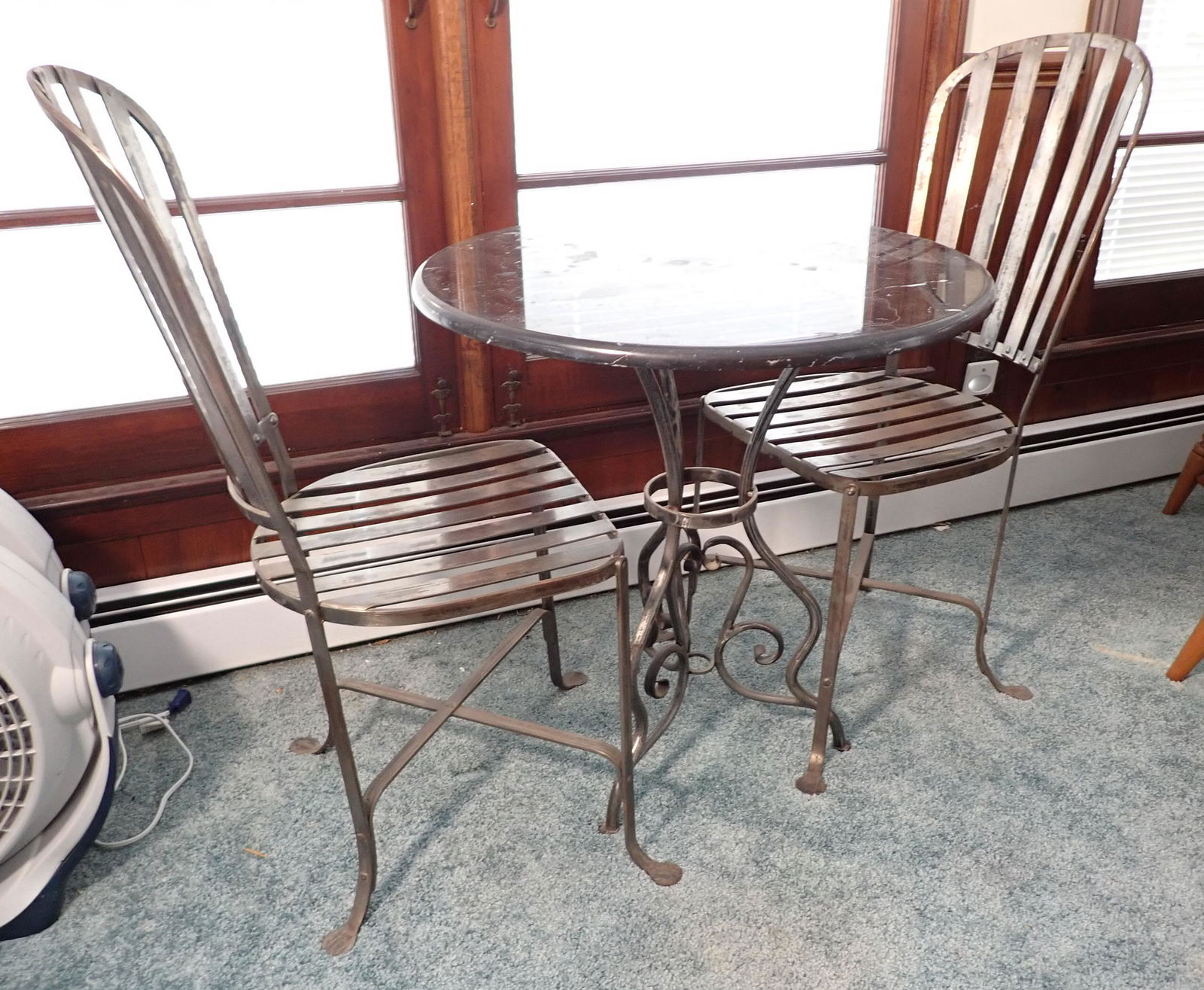 Iron CafÃ© Table w/ Marble Top & 2 Chairs (1 of 5)