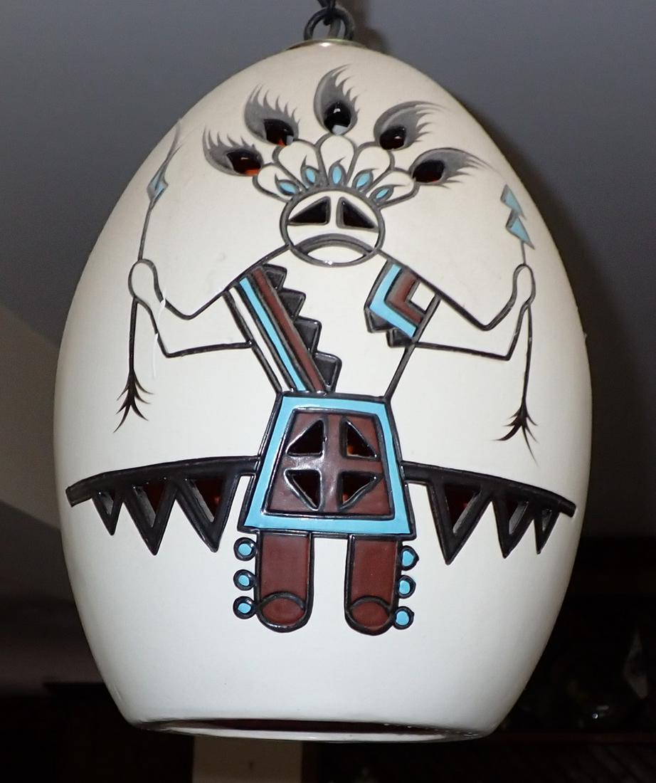 South Western Pottery Hanging Light: Approx 8" in diameter and 12" tall.