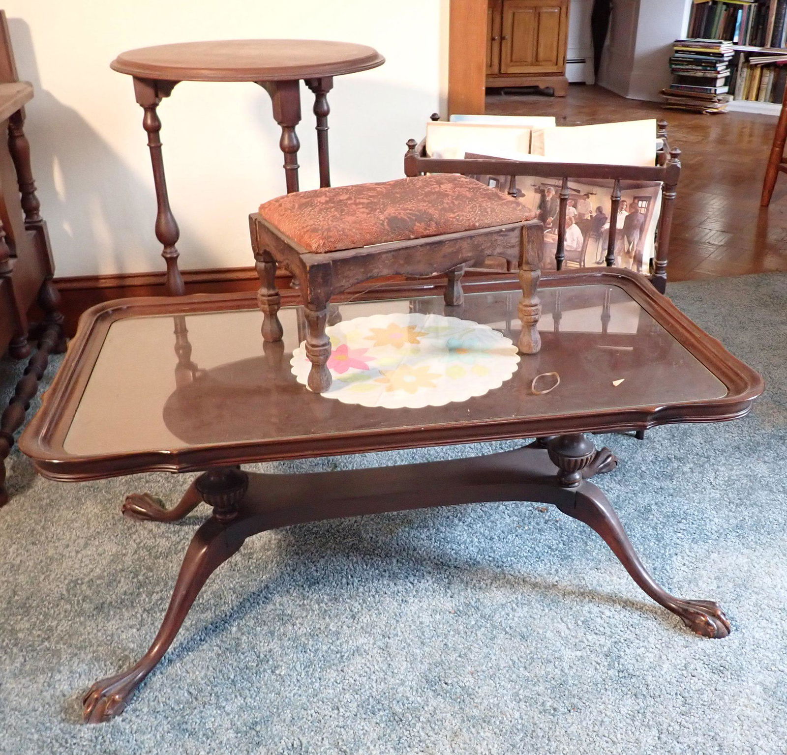 Coffee Table w/ Ball & Claw Feet Ferguson Magazine Rack (1 of 7)