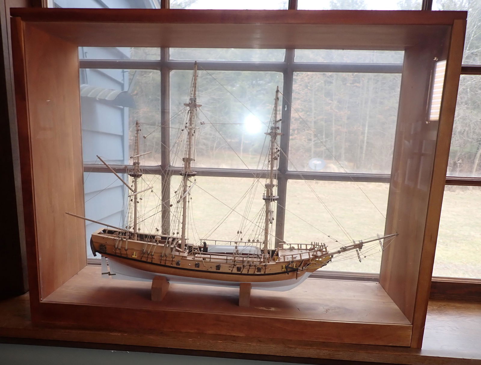 Wooden Ship Model in Display Case (1 of 7)