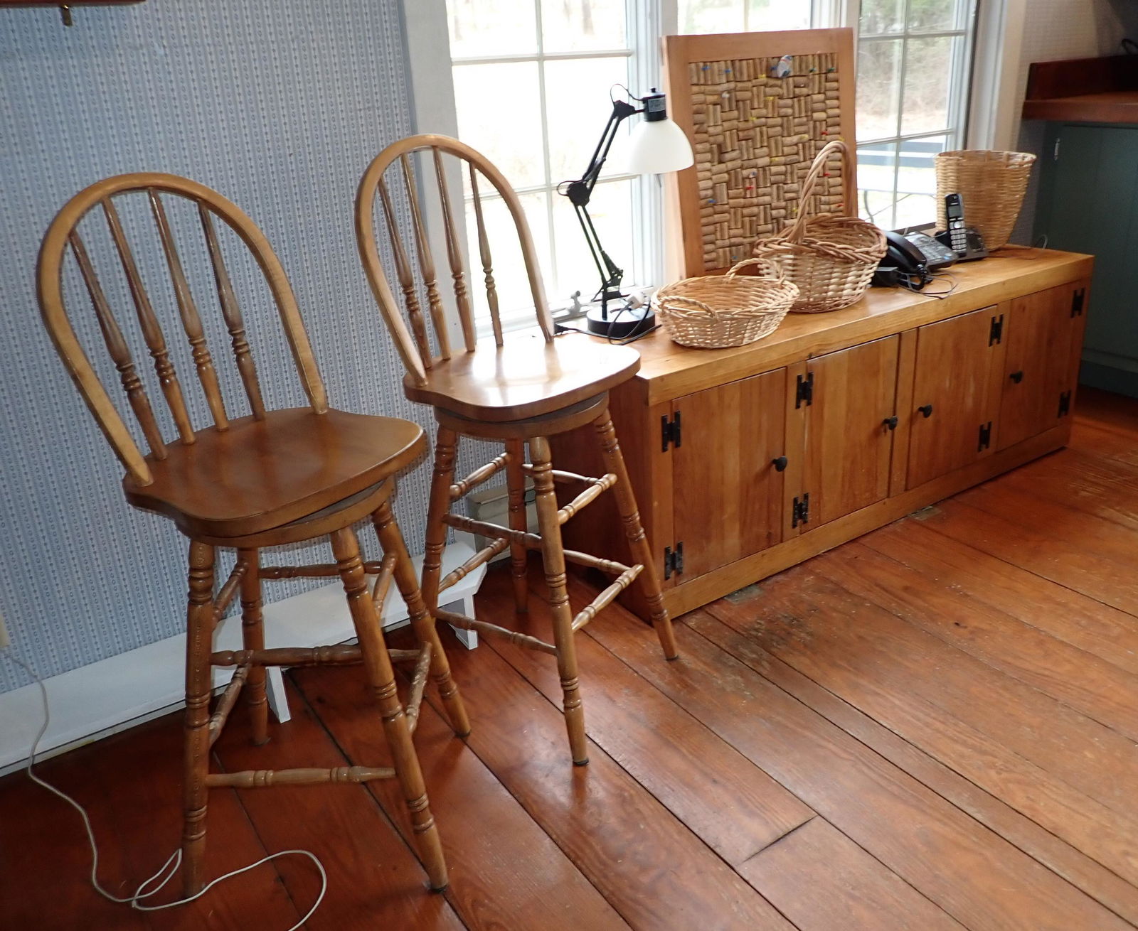 Cabinet Swivel Bar Stools & Misc: Cabinet is apprx 16 1/2" x 60" x 22" tall. Stools are approx 25 1/2" to seat. NO SHIPPING !