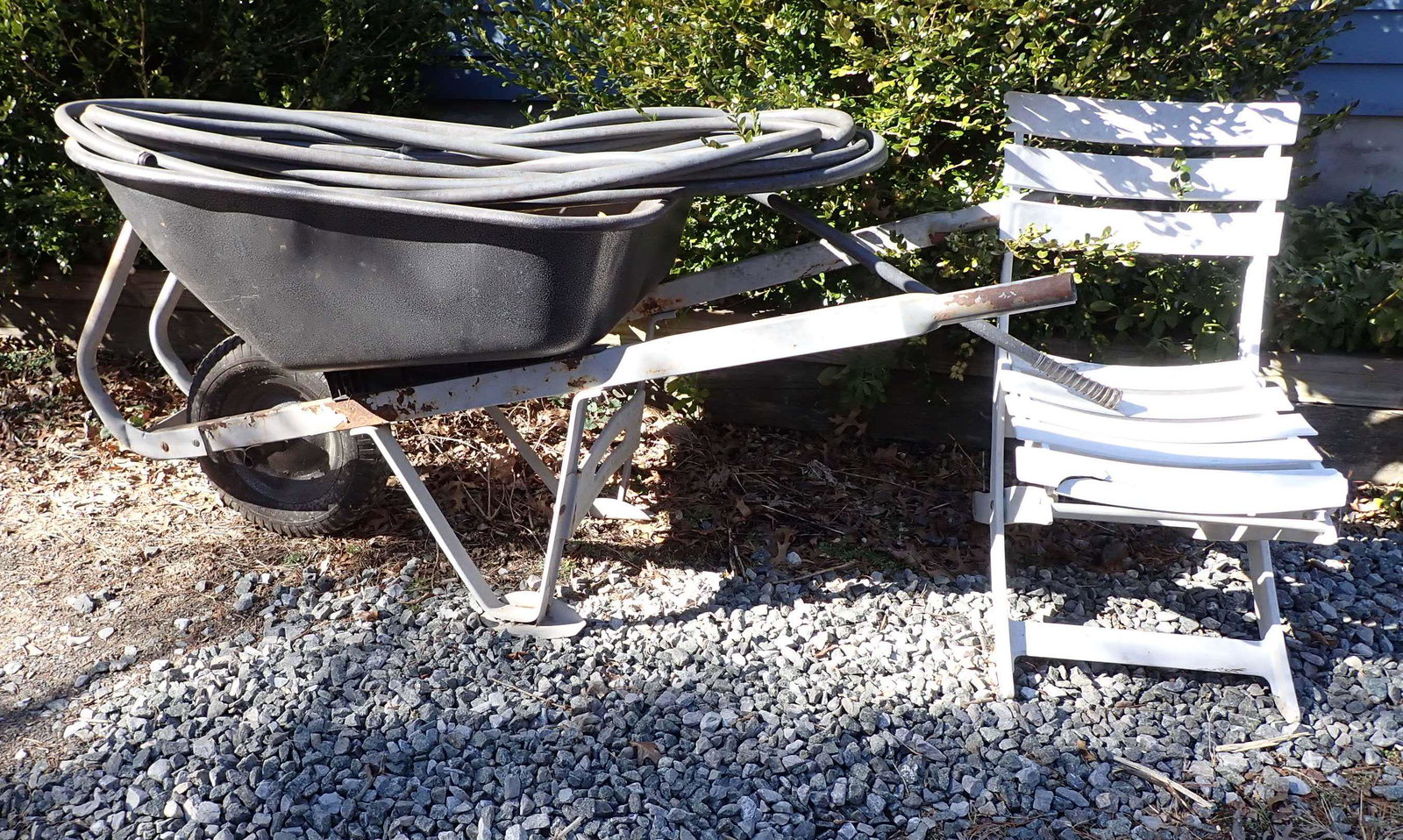Wheel Barrow Garden Hose & Chair: Take what you want and leave the rest. NO SHIPPING