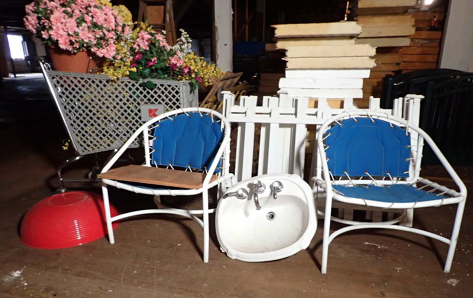 Chairs Fence Sections Sink Artificial Flowers (1 of 5)