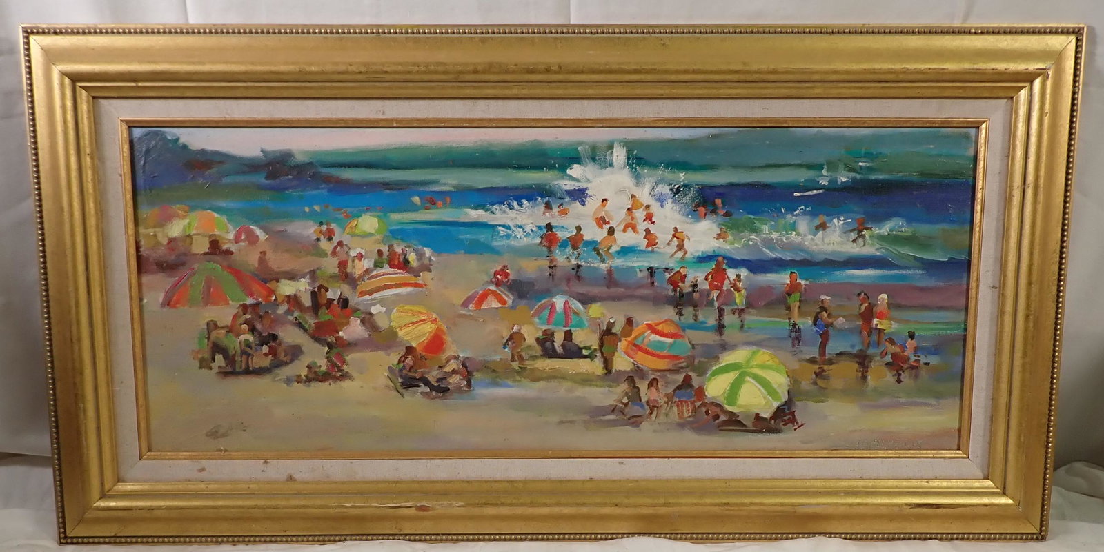 John Reilly Signed Beach Scene Oil on Board Painting (1 of 7)
