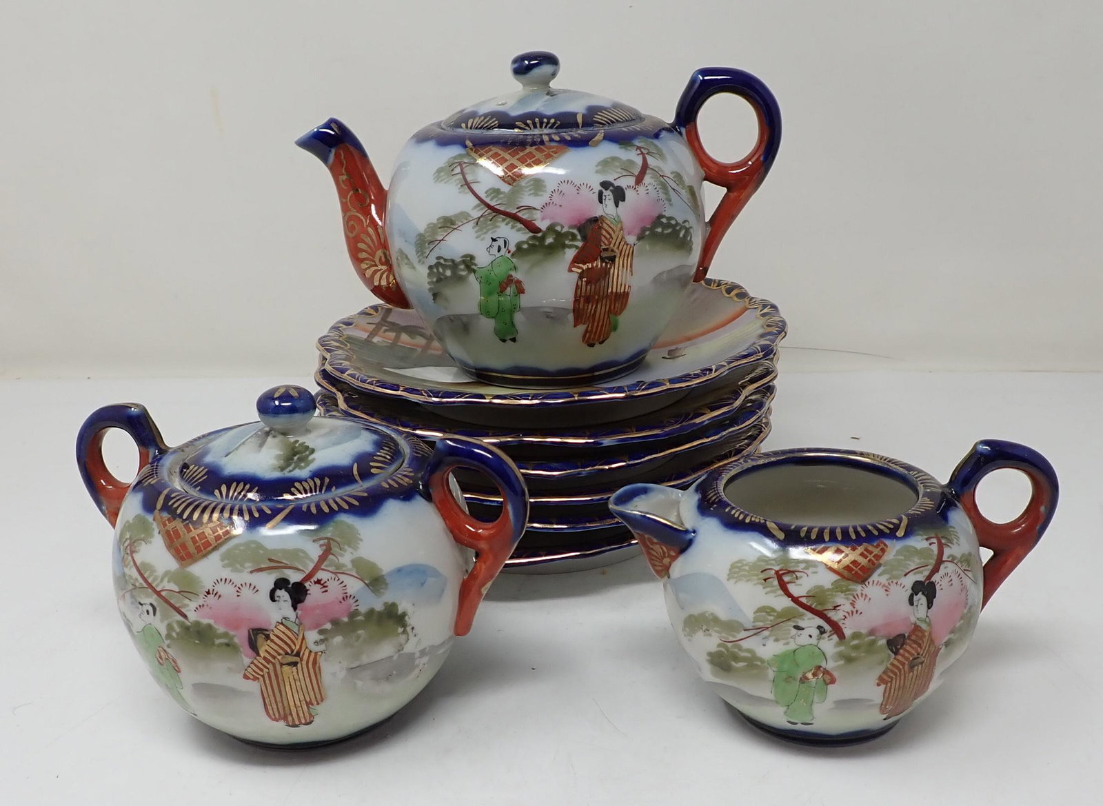 Hand Painted Nippon Creamer Sugar Teapot Plates: Plates are approx 7 1/2" in diameter