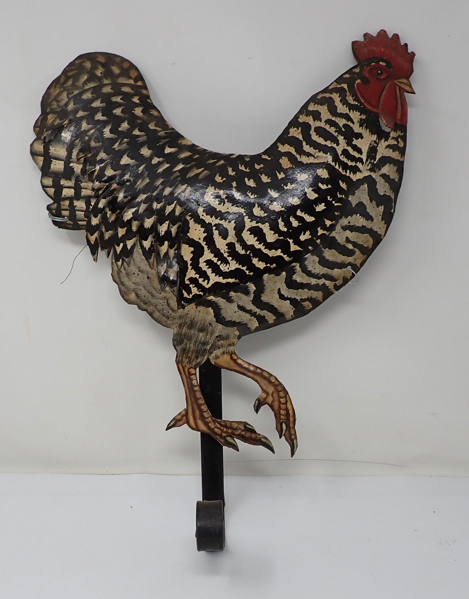 Tin Rooster Coat Rack: Approx 17" tall.