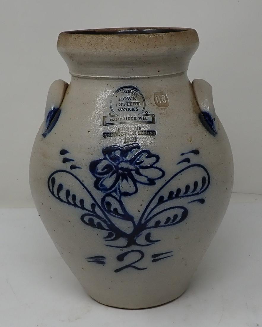 1989 Rowe Pottery Stoneware Crock Blue Decorated (1 of 3)