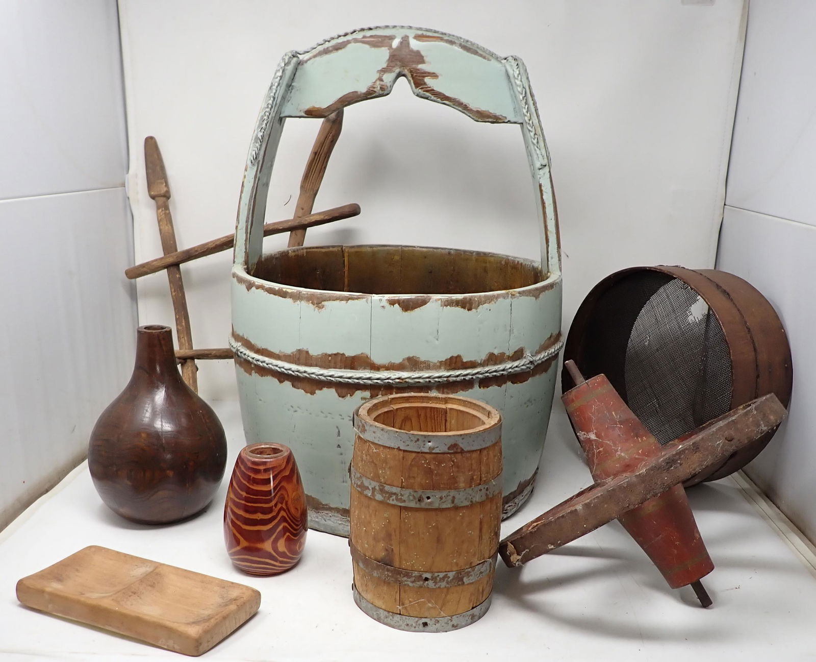 Wooden Basket Wheel Vases Goat Yoke (1 of 5)