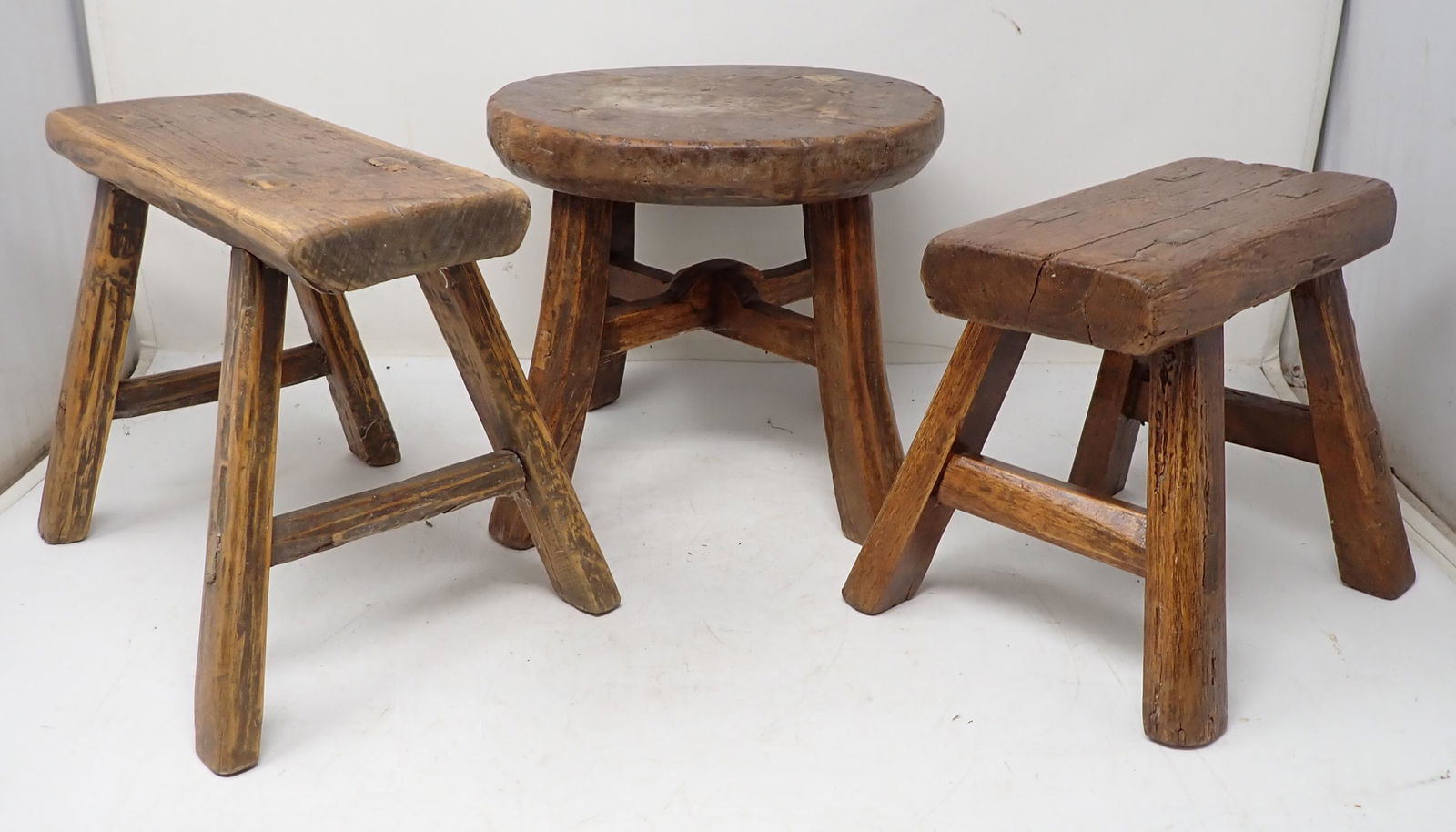 3 Primitive Wooden Foot Stools (1 of 3)