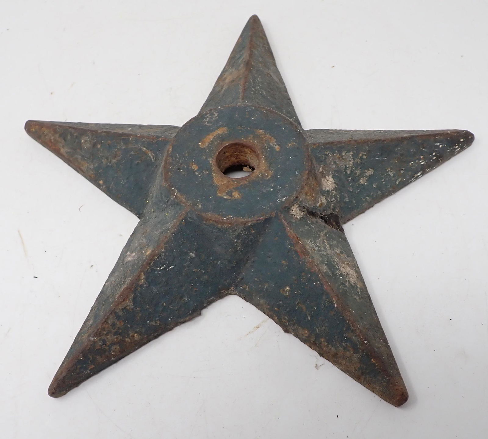 Cast Iron Star Flag Pole Base in Blue Paint (1 of 2)