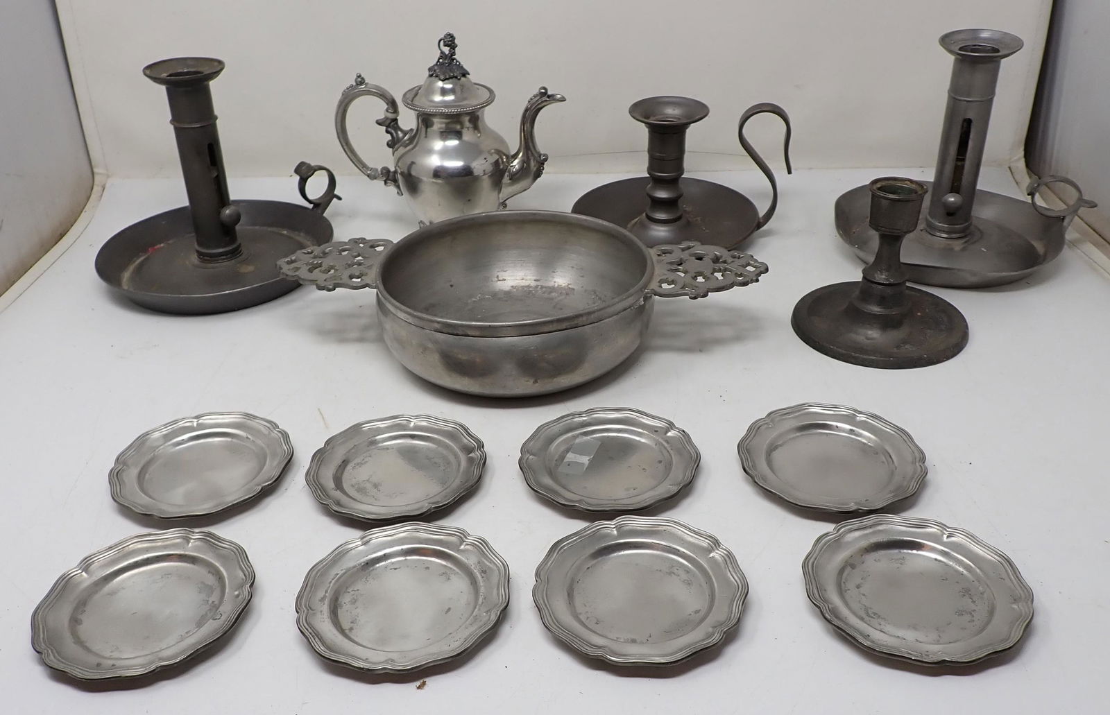 Pewter Candlesticks Poringer Creamer Misc (1 of 4)