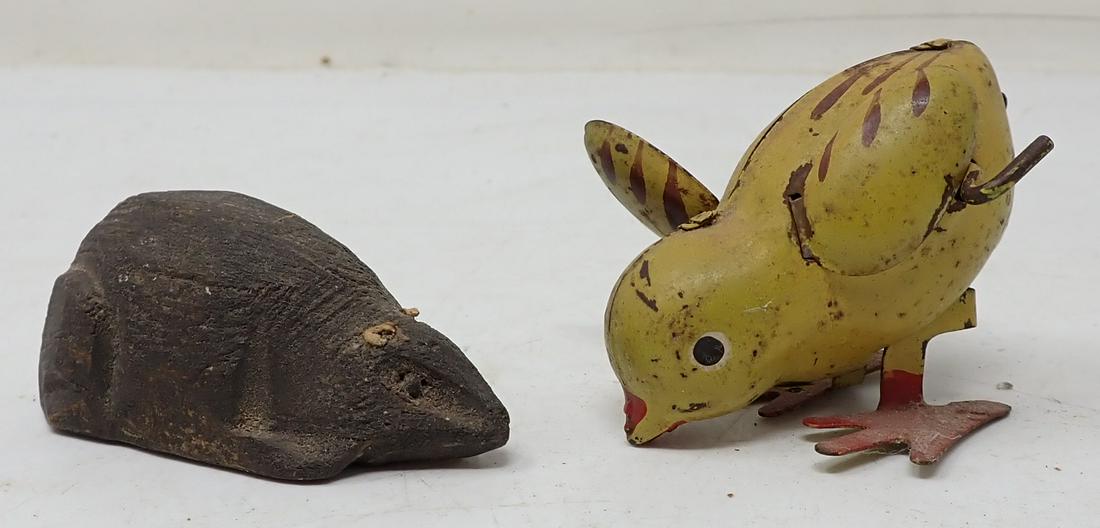 Wooden Mouse & Tin Chick Wind up Toys: Mouse is approx 2 1/2" long