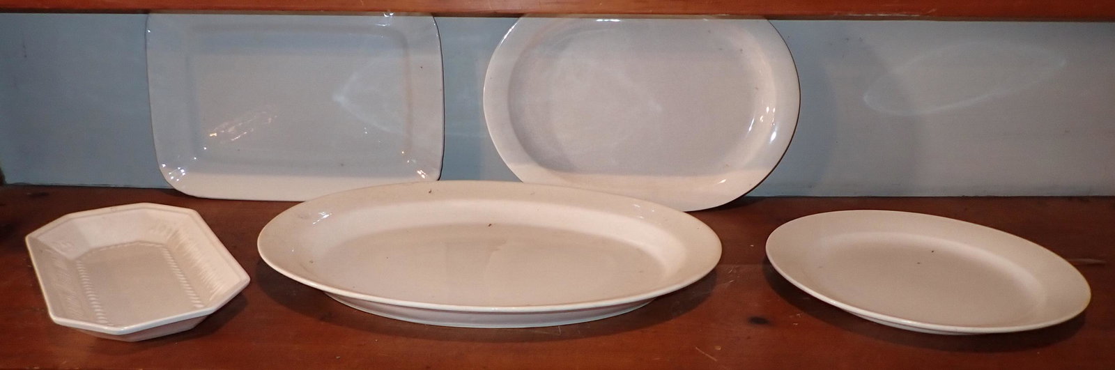 4 Ironstone Platters: Largest is approx 14" x 18 1/4" . NO SHIPPING
