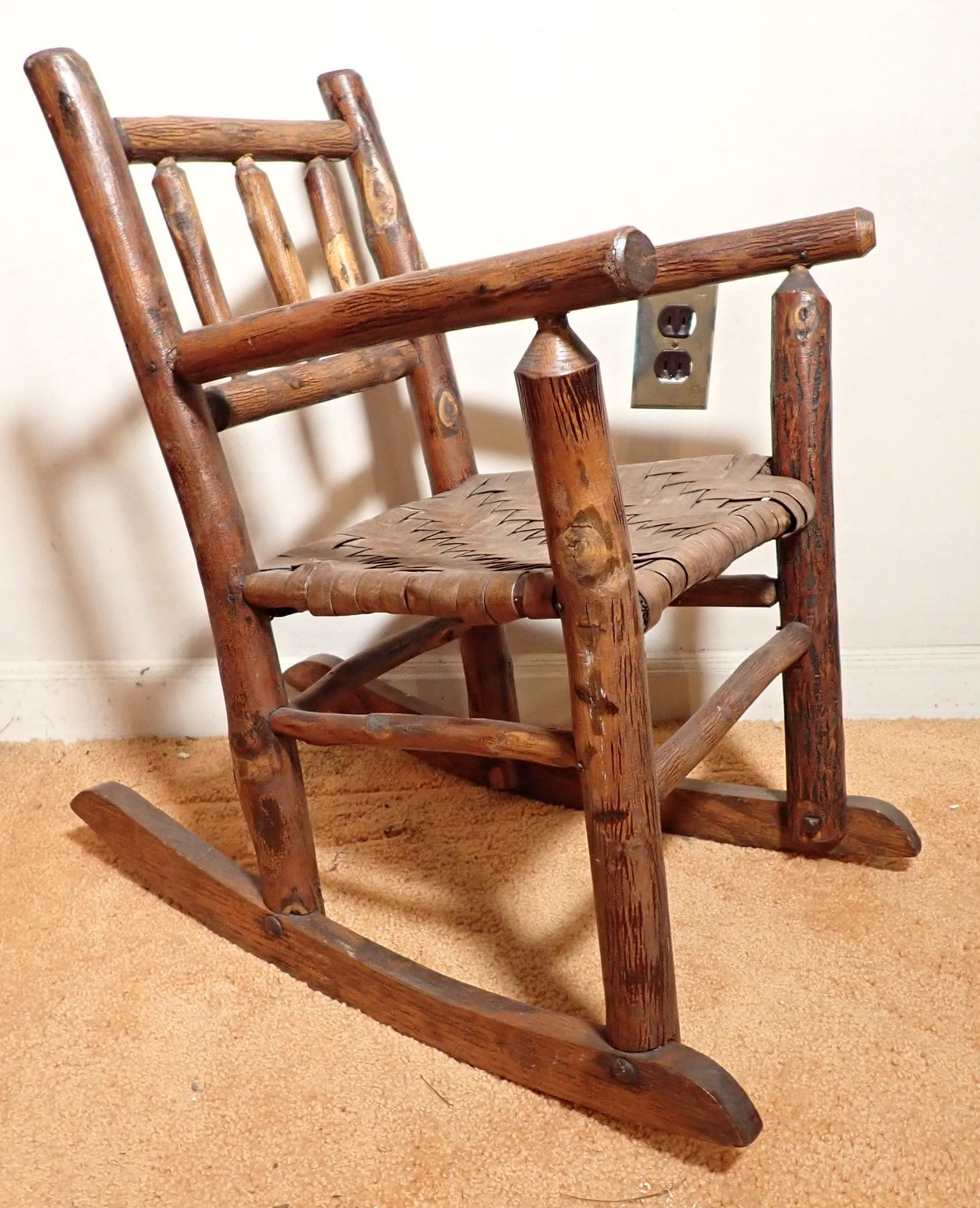 Childs Rocker: Approx 17" wide, 12 3/4" to seat, 12 1/2" deep, and 22 1/4" tall. NO SHIPPING