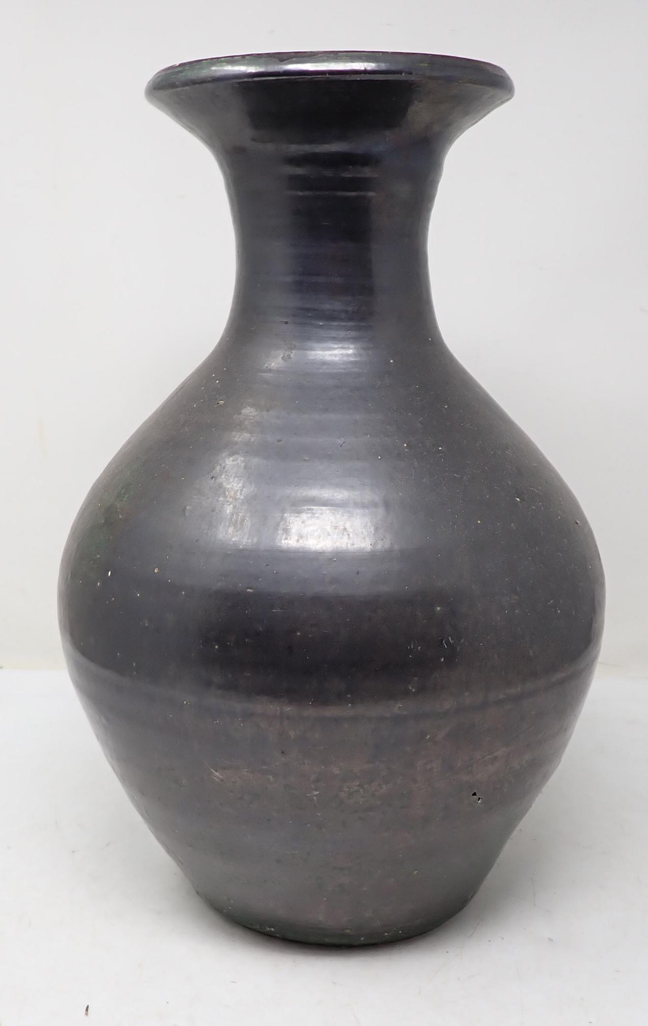 Redware Vase: Approx 8 1/2" in diameter and 13 1/2" tall