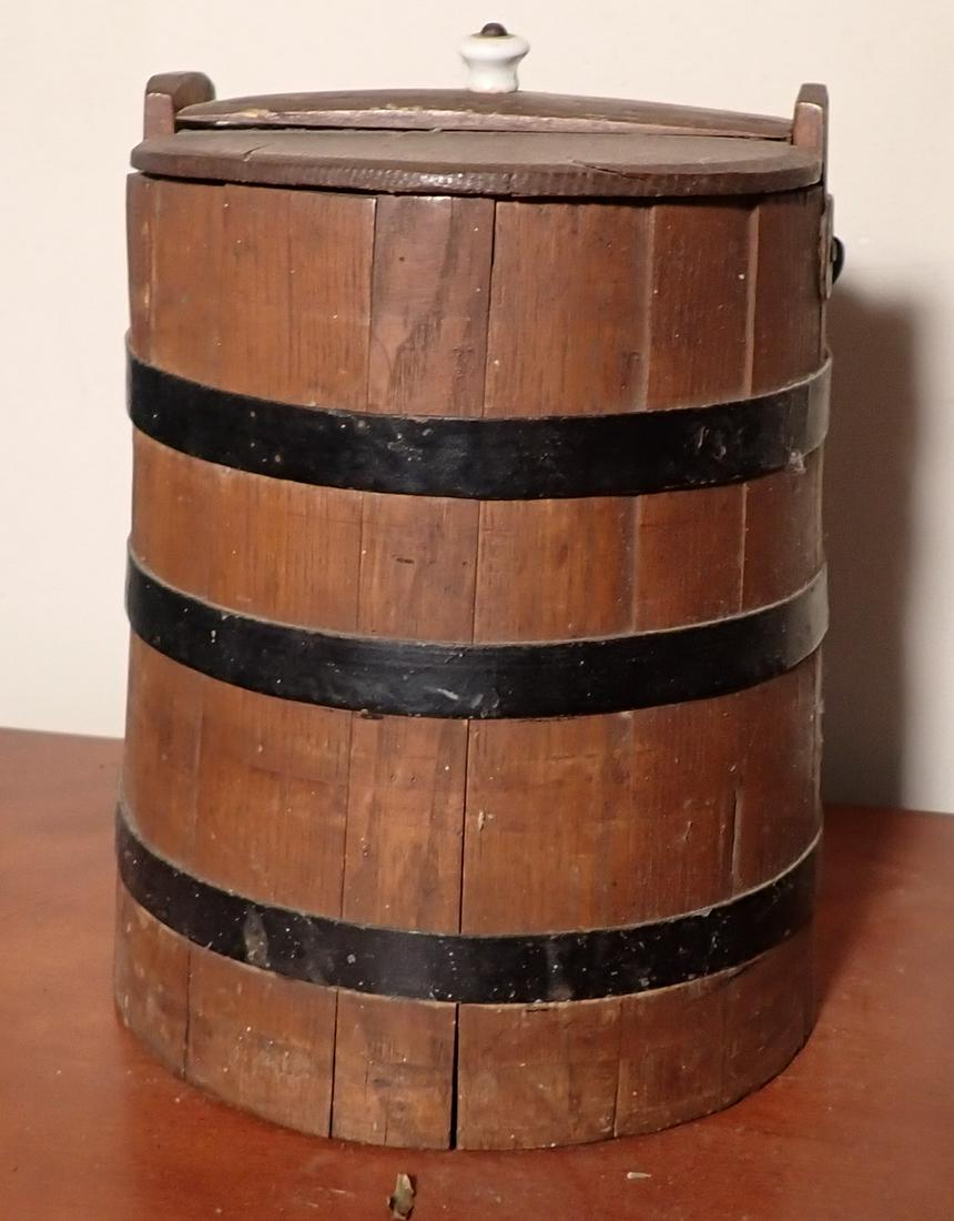 Wooden Bail Handle Bucket: Approx 8 3/4" in diameter and 11 1/2" tall