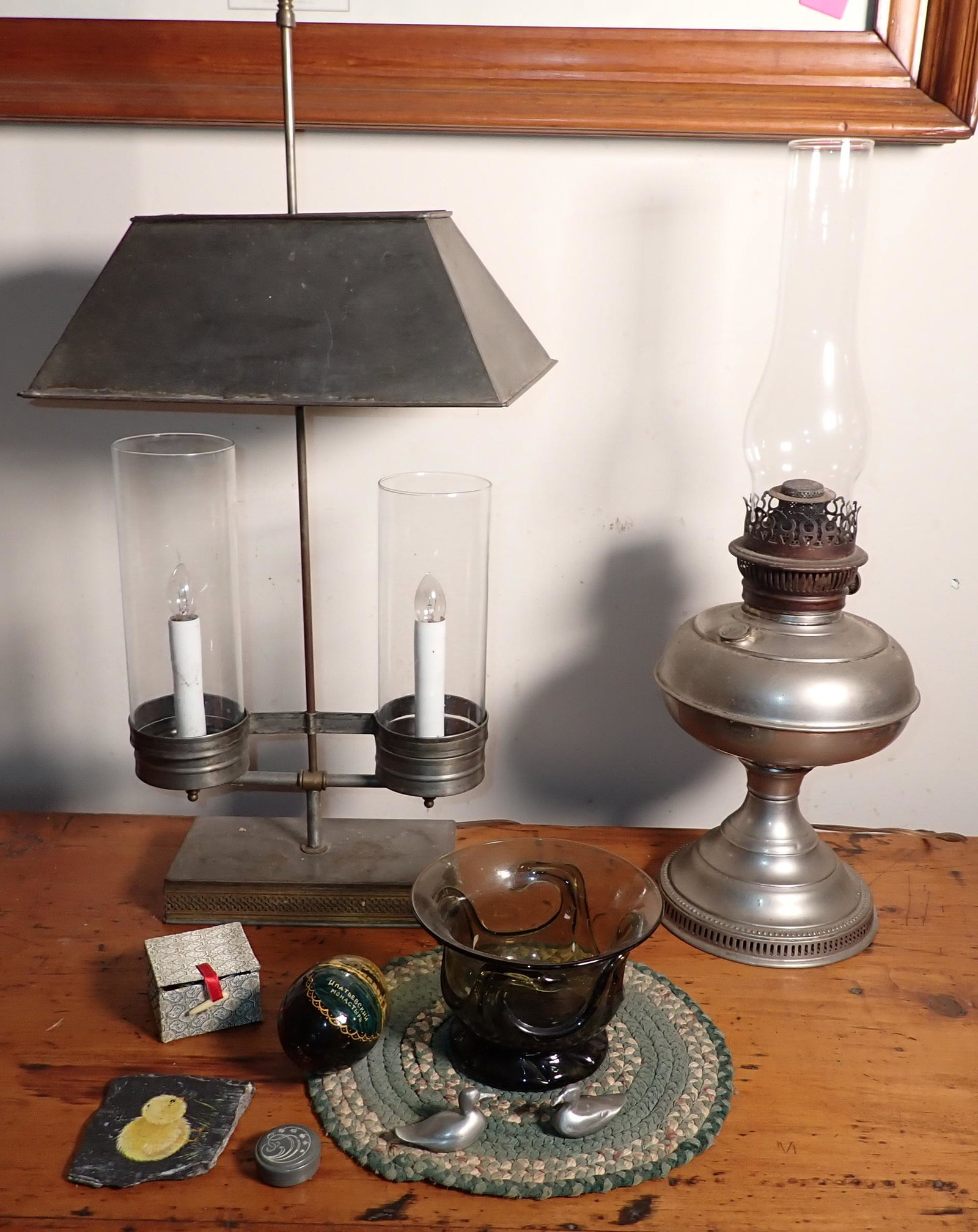 Lamps Glass Bowl Pewter Ducks & Misc: Tallest is approx 25". NO SHIPPING