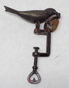 A. Gerould Brass Sewing Bird w/ Paint Decorated Clamp: Approx 4" x 5"