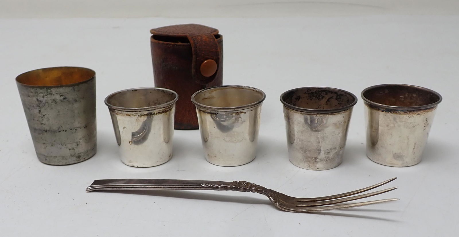 Sterling Silver Shot Cups & Fork (1 of 4)