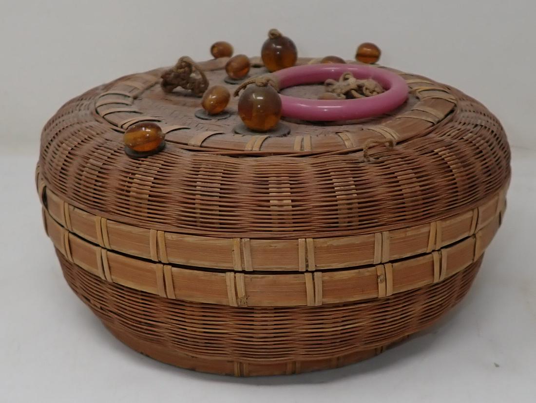 Sewing Basket: Approx 8 3/4" in diameter and 4 1/4" tall