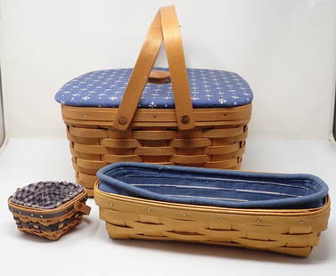 3 Longaberger Baskets: Largest is approx 12" x 12 1/2" x 6 1/2" tall