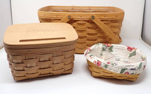 3 Longaberger Baskets: Largest is approx 10 5/8" x 14 1/2" x 7 1/2" tall.