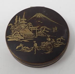 Oriental Makeup Compact: Approx 1/2" x 2 1/2" in diameter