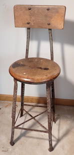 Industrial Stool: Approx 25 1/4" to seat, 35 1/4" tall, seat is 14" in diameter. NO SHIPPING !