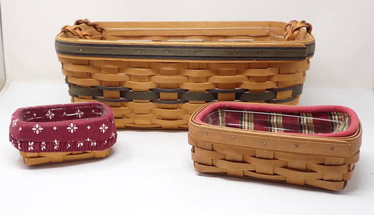 3 Longaberger Baskets: Largest is apprx 10 1/4" x 15" x 5 1/2" tall.